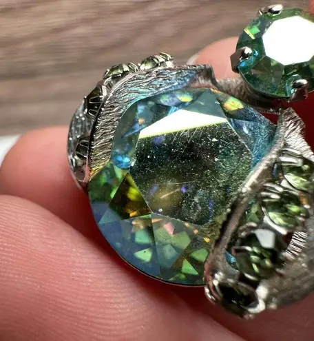 Vintage Warner Insect Bug Blue Green AB Rhinestone Silver Tone Signed Brooch Pin