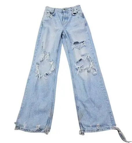 ZARA  Jeans Womens Size 4 High Waisted Destroyed Wide Leg Button Fly Grunge