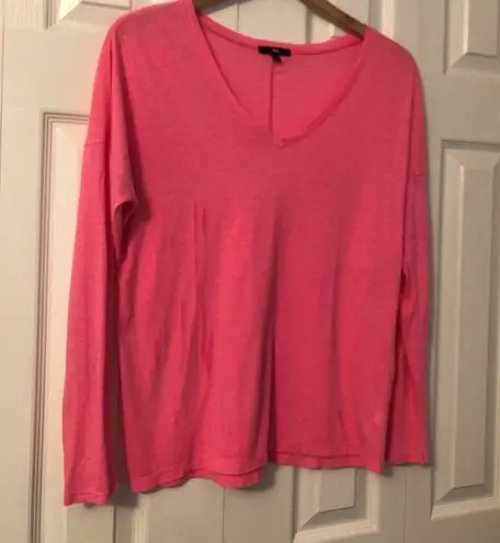 Gap Neon Hot Pink  Long Sleeve Tee T-Shirt V Neck womens Medium