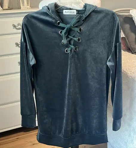 Oversized Velour Tunic Top Charcoal Gray Womens Small Hoodie Pullover