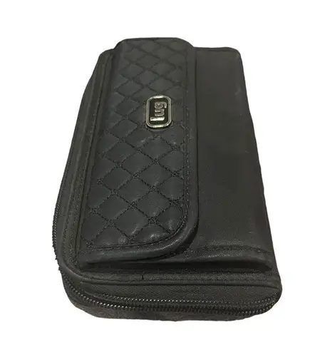 Lug Quilted Flap Snap Zip Around RFID Organizer Large Wallet Nylon Black