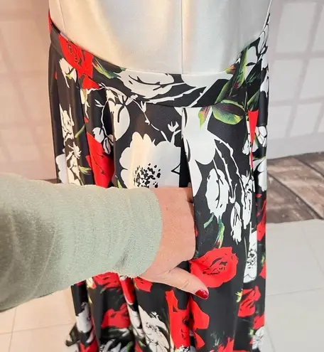 Milano Formals Multicolor Satin Floral Long Pleated Sleeveless Gown Plus Size 26