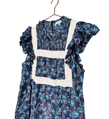 SEA NEW YORK Dark Blue Floral Cotton Lace Trimmed Tilly Tunic Dress Size 14
