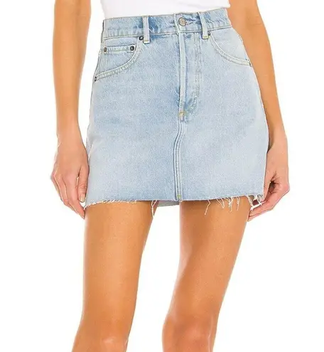 Boyish The Corey Denim Mini Skirt Raw Hem Sunrise Size 26