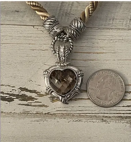 Judith Ripka Silk Cord Silver Smokey Quartz Pendant Necklace