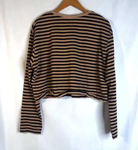 The Upside Tan & Black Striped Long Sleeve Crop 100% Cotton Shirt Size XL Brown