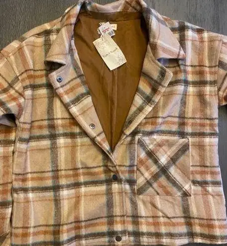 Womens Flannel Coat Tan Size M