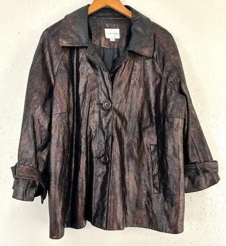 Erin London π¦ Brown Shimmery Metallic Faux Snakeskin Wide Sleeve Jacket 1X