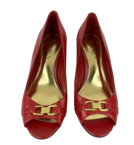 Ralph Lauren  Wedges Paula Cherry Red 7.5B Leather Open Toe