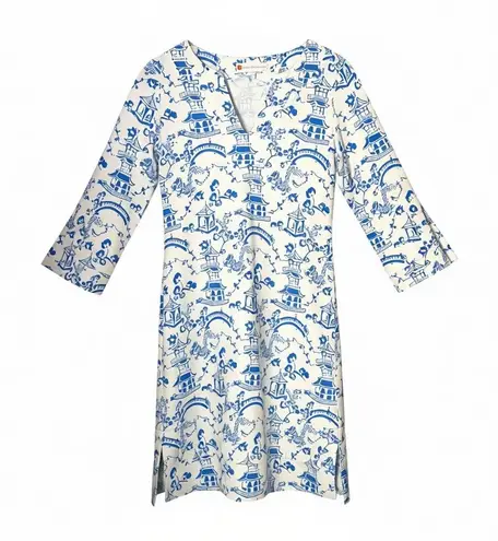 Jude Connally Megan Short Dress Chinoiserie Print Asian Artsy Size XS Blue White