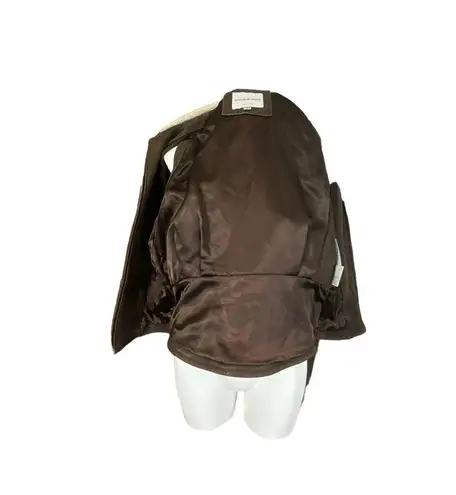 Andrew Marc Vintage Fleece Trim Pebbled Leather Vest Belted Jacket