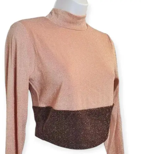 Naked Wardrobe | NWT | M | On the Glow Sparkle Colorblock Long Sleeve Crop Top