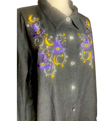 NWT Quacker Factory By Jeanne Bice
Halloween Witch Hat button down Blouse 2X Black