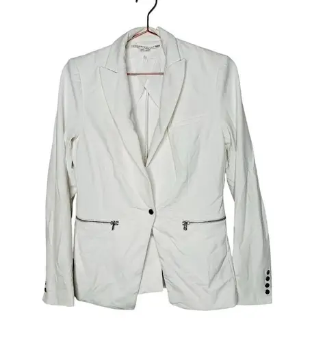 Veronica Beard White Bi-Stretch Notched Collar Single Snap Jacket Size 2