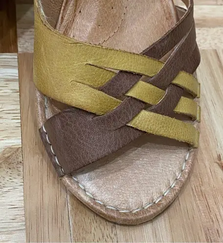 NAYA “Fausta” Yellow Woven Leather Ankle Strap Wedge Heeled Sandal Size 9