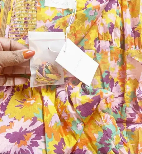 Zimmermann Violet Cut-Out Tiered Cotton Sweetheart Nek Midi-Dress Size 3 / 10 US