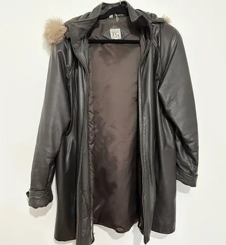 Field Gear Leather small Brown Jacket parka With Raccoon Collar