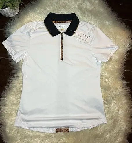 Greg Norman  Short Sleeve 1/4 Zip Golf Polo- White / Leopard sz medium