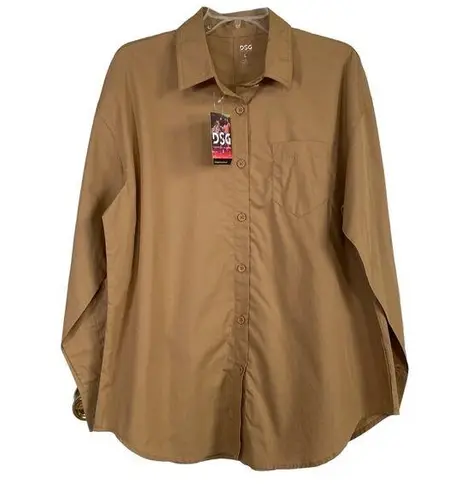 DSG women’s BF woven collared button down long sleeve shirt large sahara sand Tan