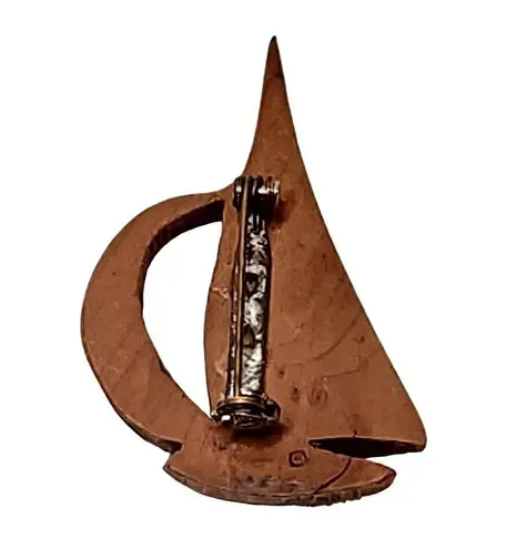 Vtg Wood Sailboat Nautical Small Pin Ocean Aquatic Life Sailorcore Navy Marine Brown