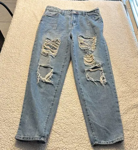 Elite Jeans Blue Straight Leg Jeans with Distressed Knees