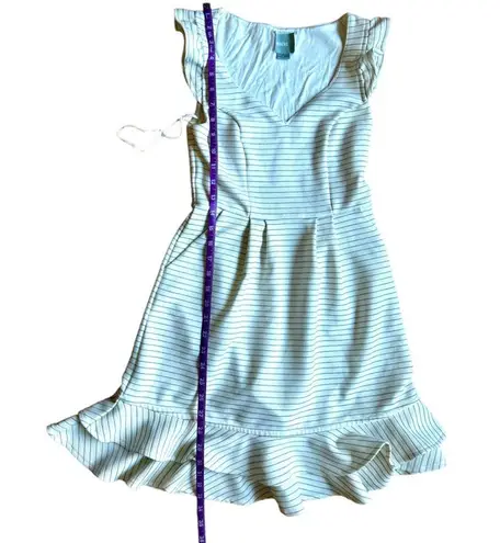 Maeve Anthropologie  White Striped Sunland Ruffle Hem Flutter Sleeve Dress Size 0