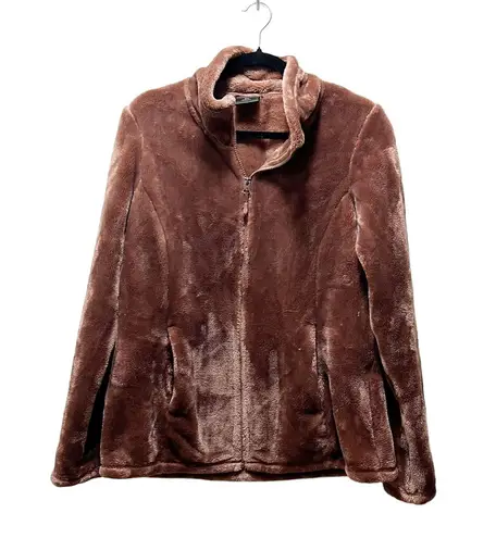 32 Degrees Heat Plush Jacket Red Fleece Zip Up Fuzzy Faux Fur Long Sleeve Sz M