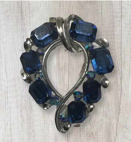 Vintage Lisner Blue Aurora Borealis Brooch Scarf Pin