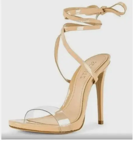 Schutz  Sandals Made in Brazil Size 6.5B Tan Vinyl Wraparound High Cloe Heels - Image 2