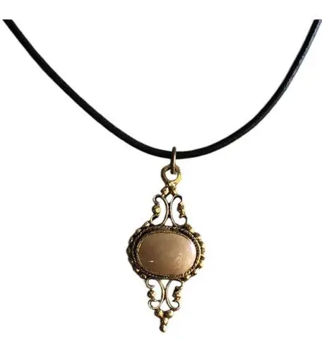 Unbranded Gold Tone Pendant Taupe Stone Waxed Black Cord Pendant Necklace
