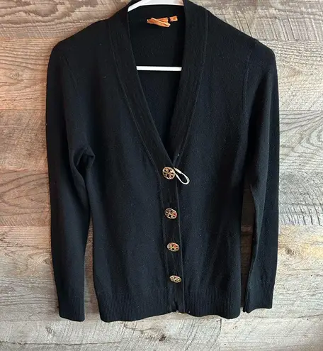Tory Burch  Black Cardigan Sweater with V-Neck and Long Sleeves - Image 2