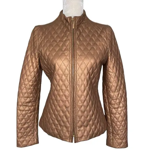 Blushe Vintage Quilted Leather Jacket Women’s Size 8 Bronze Gold Chic Zipper Brown