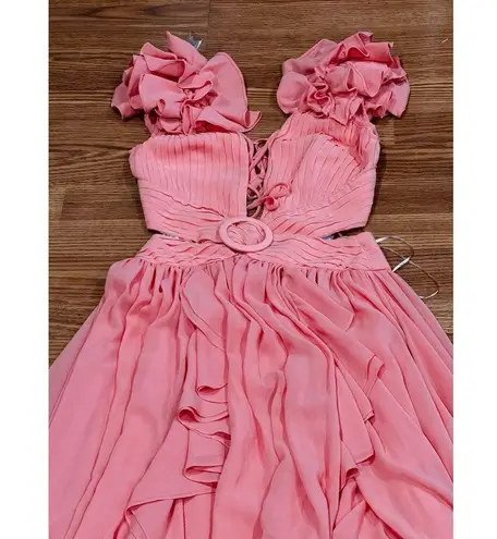 PATBO ORANGE FLUTTER SLEEVE RUFFLE MAXI PARTY DRESS size 2 / 34