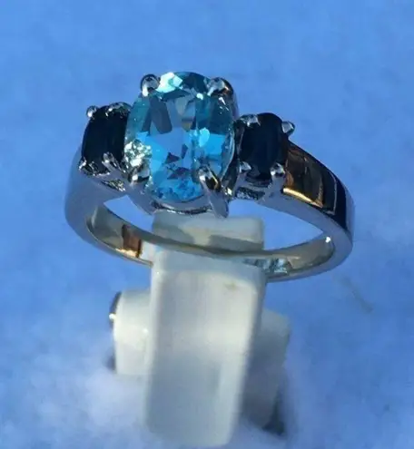 Sterling Silver Topaz and Sapphire Birthstone Ring, Size 7 3/4 Blue
