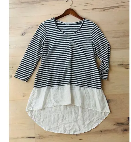 Cut Loose Women's Linen Top/T Shirt Braton Strip Nautical Size M Lagen Look White Size M