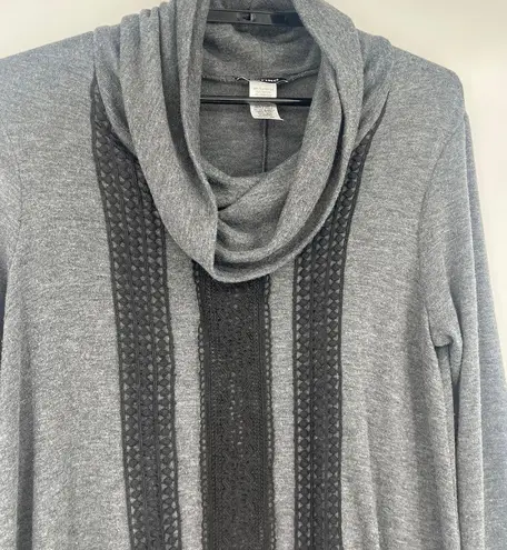 Y2K Casting Cowl Neck Tunic Womenst Top Sz M Boho Crochet Lace Knit US Cozy Fall Gray Size M
