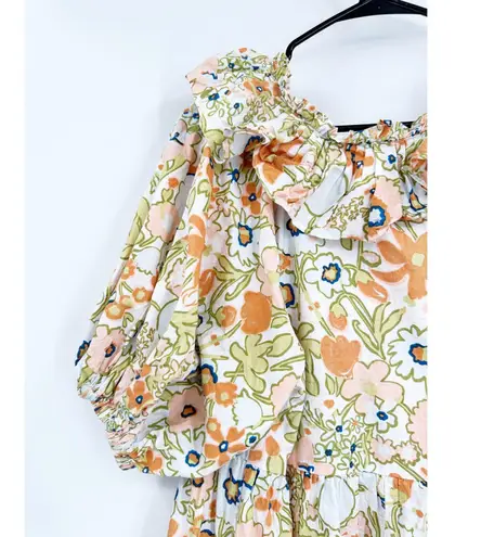 Cleobella Farrah Retro Floral Print Ruffled Puff Sleeve A-Line Poplin Mini Dress