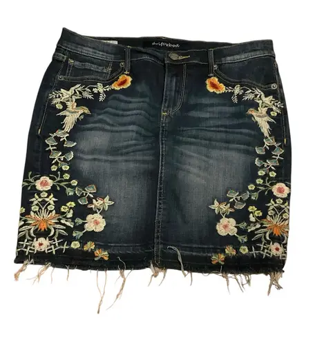 Driftwood Kate floral denim embroider distressed mini skirt festival Coachella