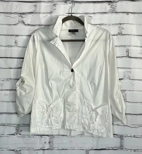 XCVI White Lightweight Button Front Jacket Women’s S Ruched Pockets Cropped