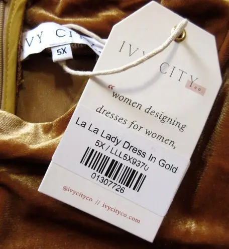 NWT Ivy City Co La La Lady in Gold Stretch Velvet Fit & Flare Dress 5X