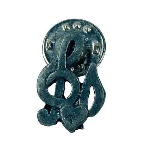 Silver Color Metal Treble Clef Music Notes and Heart Tie Tack Lapel Pin Vintage