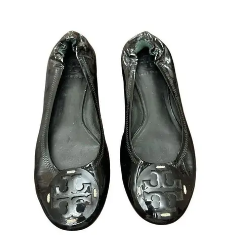Torry Burch Patent Flat Ballet Black Leather Shoes Size 9Mp