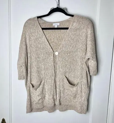 J. Jill Oversized Short Sleeve Slouchy Brown Linen Blend Cardigan Sweater XS