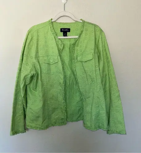 Denim & Co. Eyelet Jacket Lightweight Spring Summer Green XL Spring Cotton