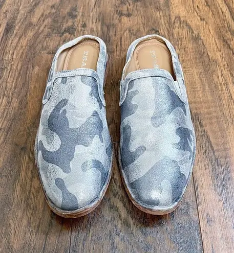 Trask • Ashley Pewter Camo Slide mule grey silver camouflage print leather Size 7.5