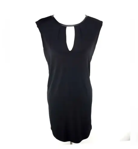 FATE. Black Faux Leather Trim Cut Out Keyhole Mini Dress Large Cocktail Party Sexy