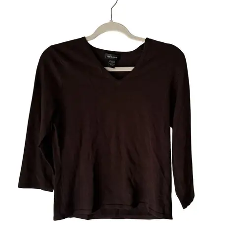 Spense Sweater Y2k Medium Brown V Neck Silk Blend Pullover Long Sleeve Top