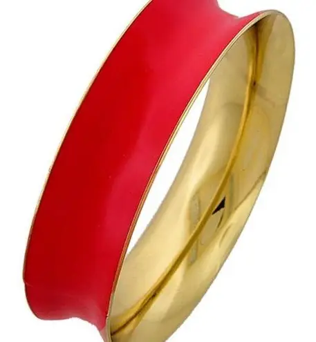 Gold Tone & Red Metal Bangle Bracelet