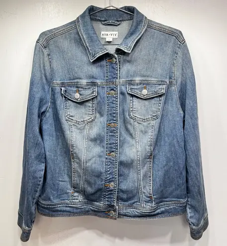 Ava & Viv Classic Faded Blue Denim Jean Jacket Size XL Super Soft Biker Grunge