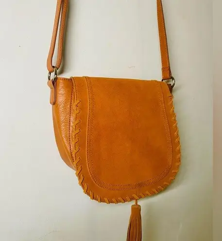 INC International Concepts Willow cognac leather crossbody hippie saddle bag Brown